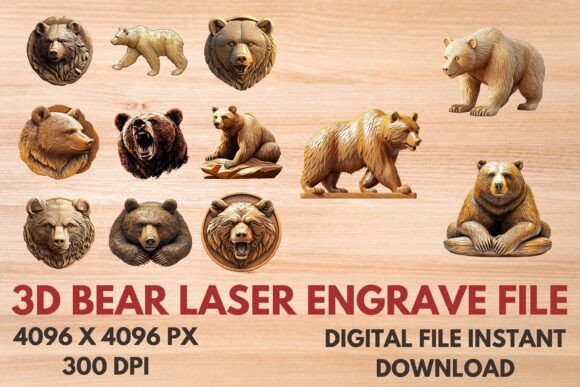 3d Bear Laser Engrave File: Creative Design Asset