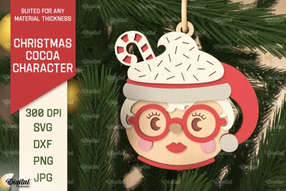 3D Christmas Cocoa Mrs Claus Laser Cut Ornament