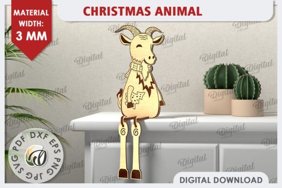 3D Christmas Goat Laser Cut Design: Festive & Modern