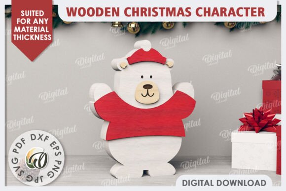 3D Christmas Polar Bear Laser Cut Designs for Festive Projects