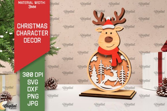 3D Christmas Reindeer Decor Laser Cut