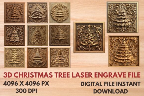 3D Christmas Tree Laser Engrave File: Festive Design Asset