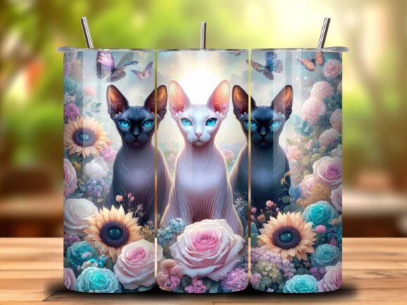 3D Floral Cat Tumbler Wrap for Creative Projects