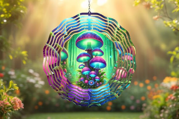 3D Glowing Mushrooms Wind Spinner PNG: A Whimsical Design Asset