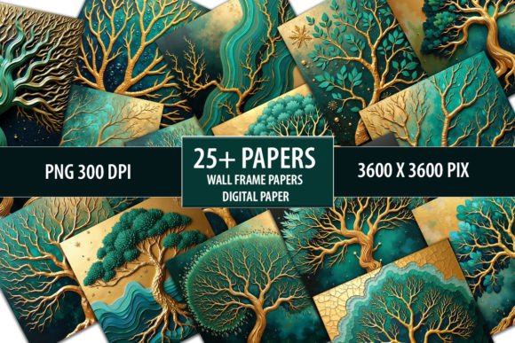 3D Golden Tree Frame Digital Papers for Elegant Designs