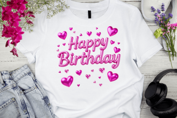 3D Happy Birthday with Pink Love Hearts