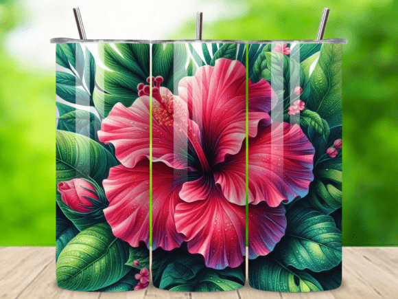 3D Hibiscus Floral Red Pink Tumbler V.3