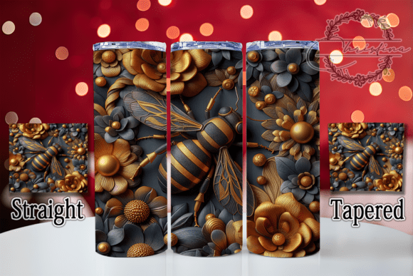 3D Honey Bee and Flowers Tumbler Wrap Design