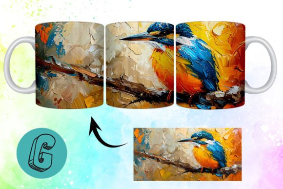 3D Oil Paint Cute Bird Mug Wrap 04