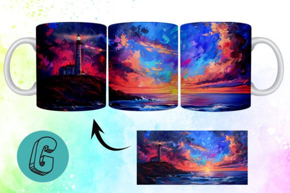 3D Oil Paint Lighthouse Mug Wrap 13: Creative Digital Art