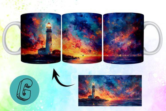 3D Oil Paint Lighthouse Mug Wrap 19