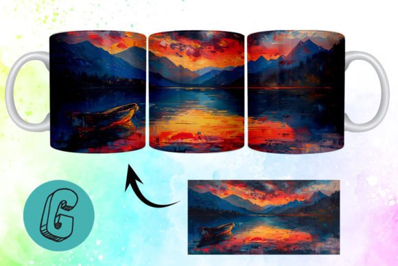 3D Oil Paint Lonely Boat Mug Wrap 12