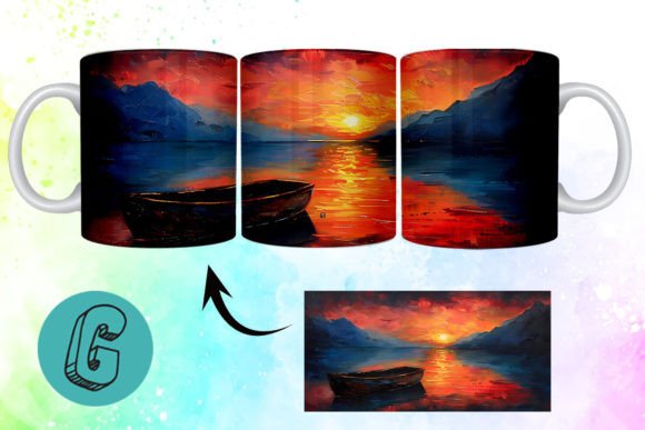 3D Oil Paint Lonely Boat Mug Wrap 17