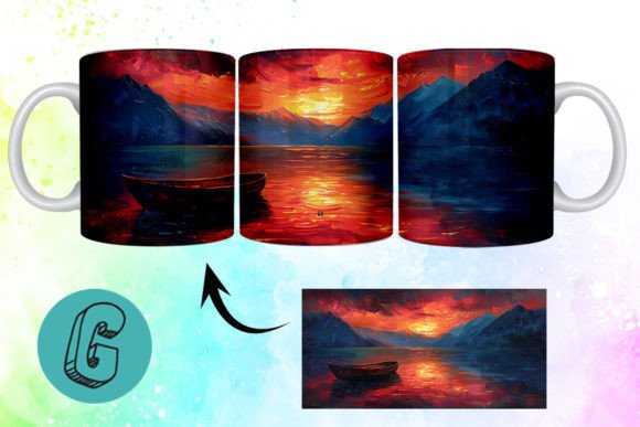 3D Oil Paint Lonely Boat Mug Wrap: A Digital Download for Artistic Projects