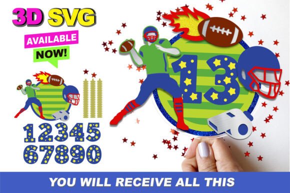 3D SVG Football Player Cake Topper