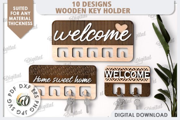 3D Wooden Key Holders: Laser Cut Digital Design Bundle