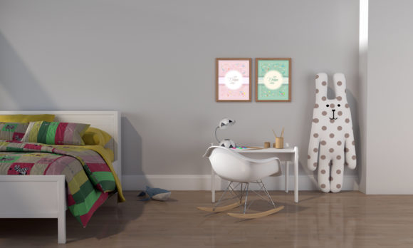 A 3D Colorful Room for Kids: Empty Frames for Your Art