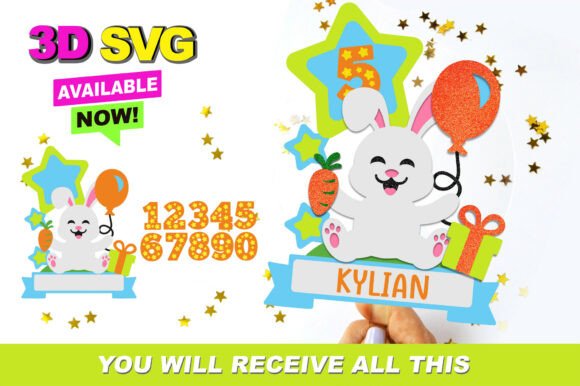 Charming Bunny Cake Topper: 3D SVG Designs