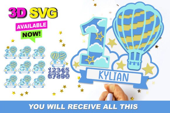 Hot Air Balloon Numbers Topper 3D SVG