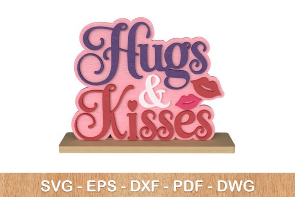 Hugs & Kisses 3D Valentine Sign: A Creative Design Asset