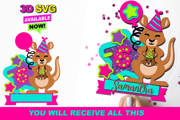 Kangaroo with Baby Cake Topper 3D SVG: A Sweet 3D Design