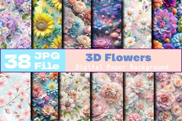Seamless 3D Flowers Digital Papers: Vibrant Backgrounds