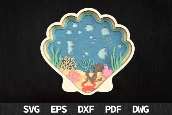 Seashell Ocean Scene 3D SVG: Coastal Design Versatility