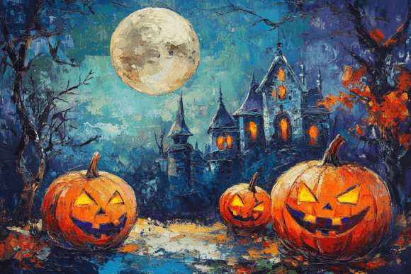Spooky Halloween Town 3D Illustration AI