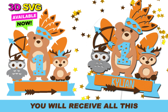 Tribal Wild Animals Cake Topper 3D SVG
