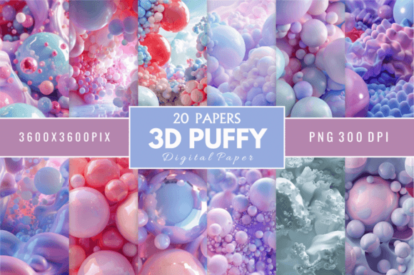 Watercolor 3D Puffy Digital Paper Bundle for Creative Projects